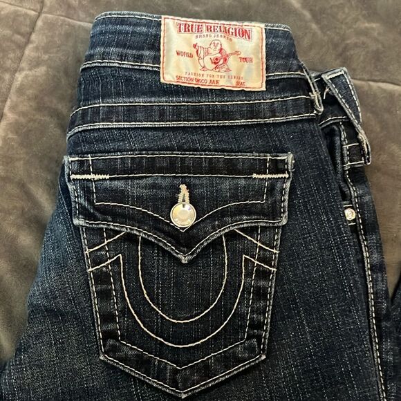 True Religion Disco Julie Big T Dark Denim Sequins Horseshoe Embellished Jeans - Picture 9 of 15